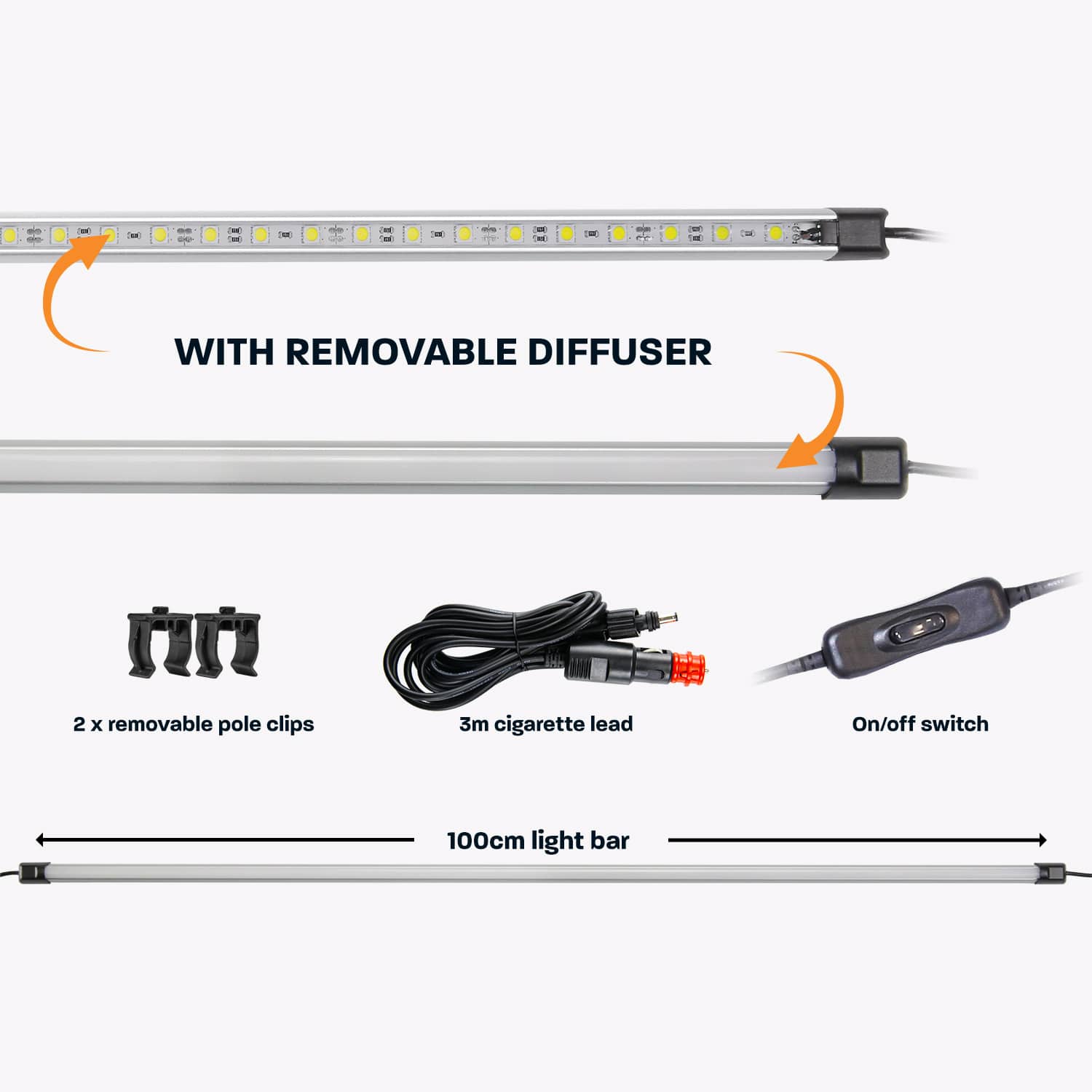 100cm (1m) White LED Light Bar Kit with Diffuser – HARDKORR
