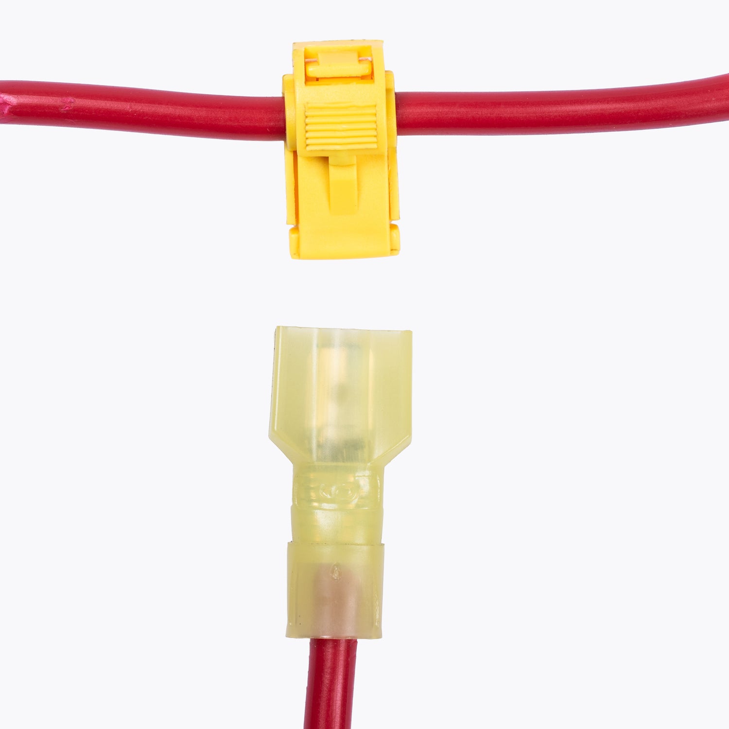 Take Off Connector 6mm Yellow (6 pack) shown with red wiring, designed for reliable power distribution in camping lights and outdoor LED lighting solutions by Innovative 4x4.