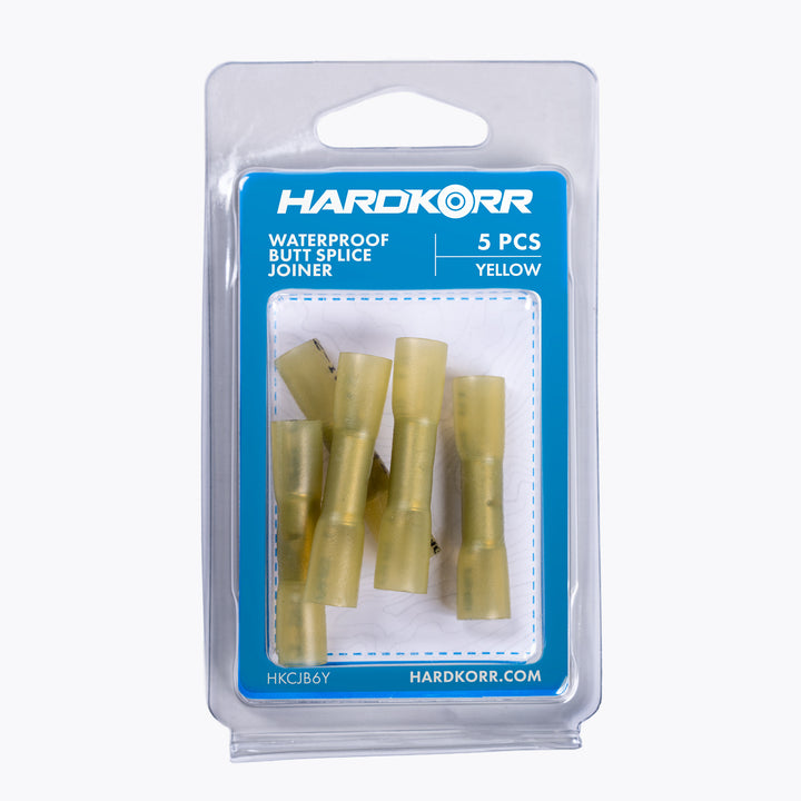 Cable Joiner Butt Splice 6mm yellow (5 Pack) in waterproof design for secure electrical connections, ideal for camping power, LED lighting, and outdoor 4x4 setups by Innovative 4x4.