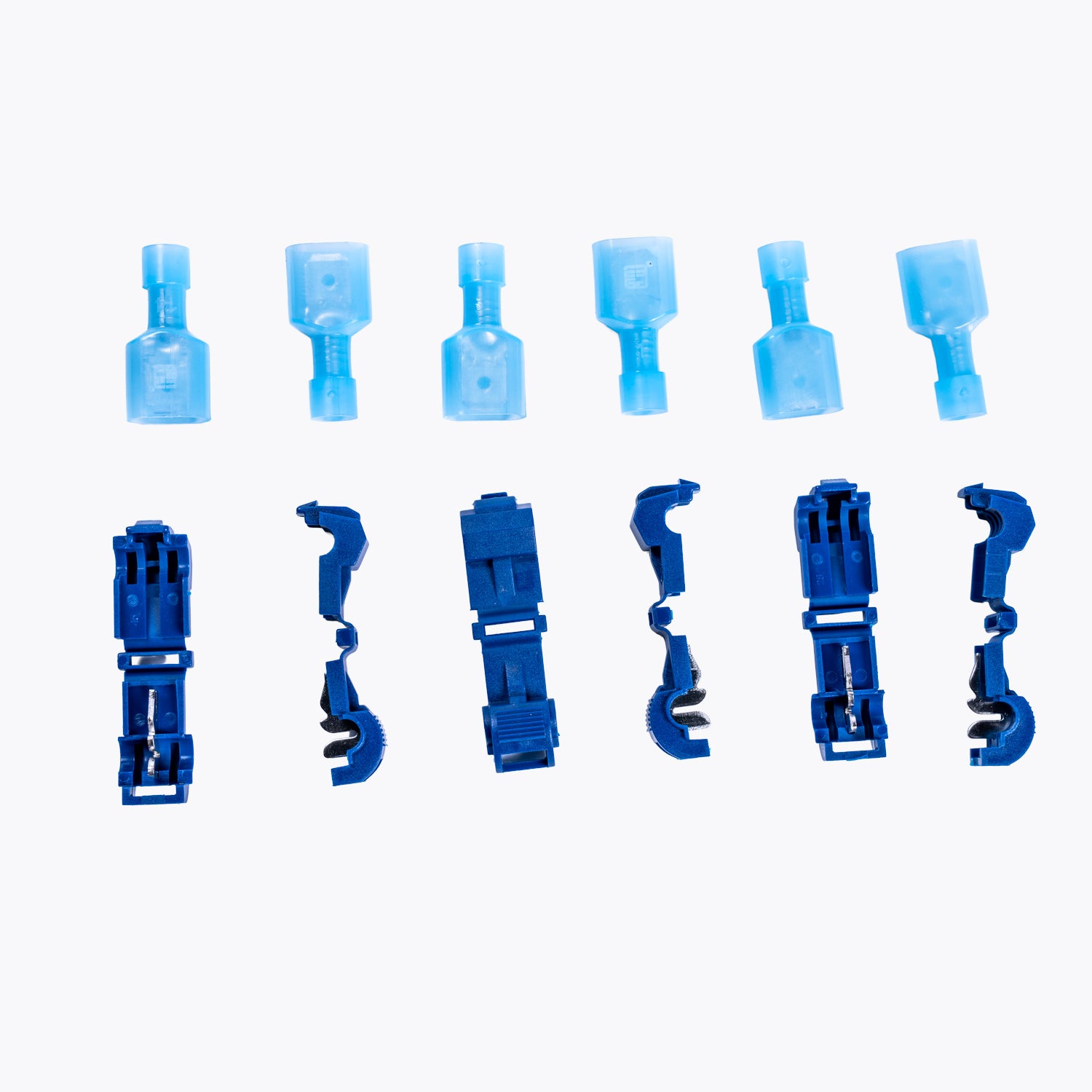 Take Off Connector 4mm Blue (6 pack) displayed with clear and blue plastic components ideal for camping lights, power distribution, and LED lighting solutions in outdoor adventures.